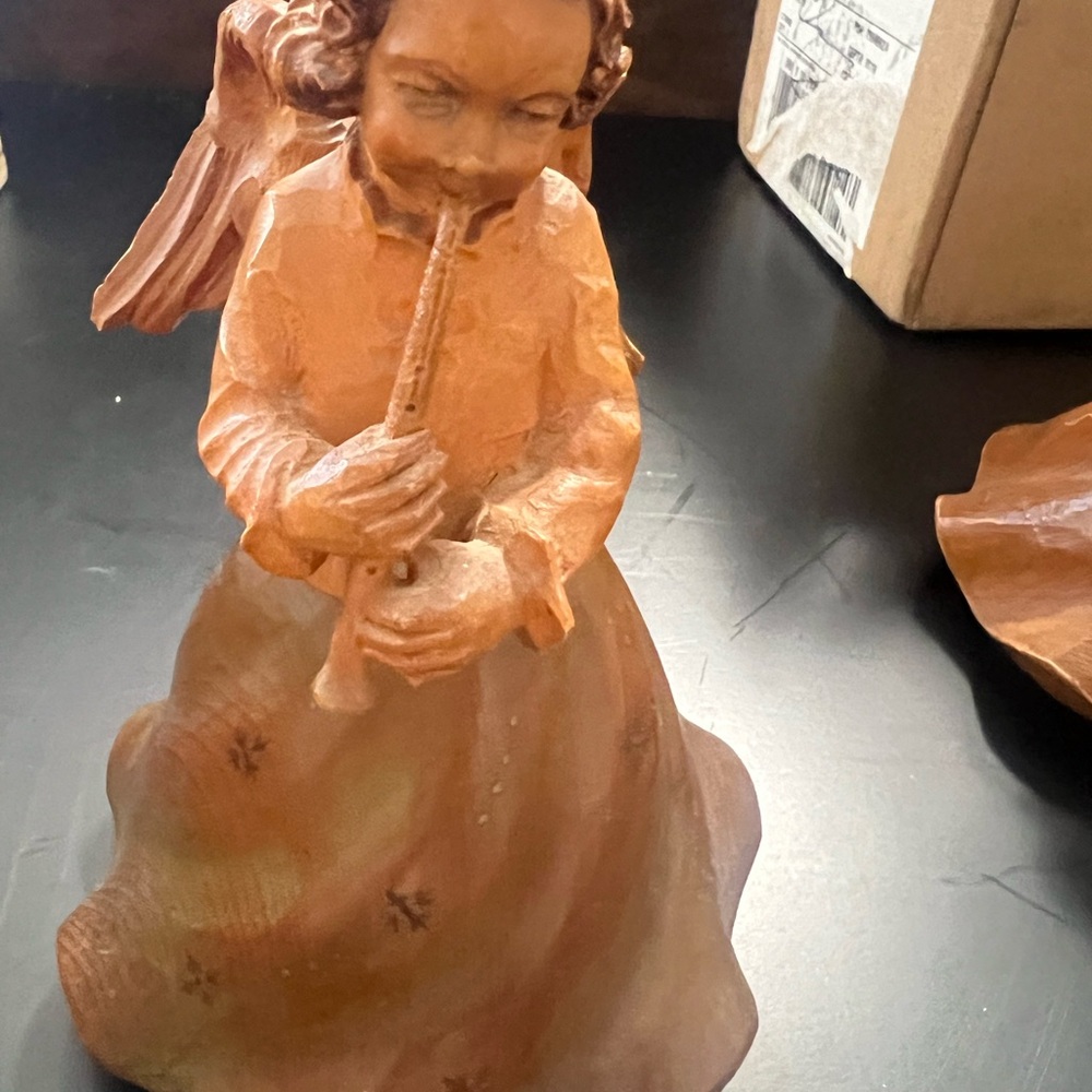 Anri music box Reuge “Maria” hand, carved wooden angel, playing flute